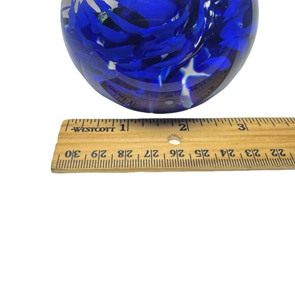 Cobalt Blue Striped Swirl Gold Flaked Glass Paperweight Bubbles - Artist Signed - Picture 14 of 14